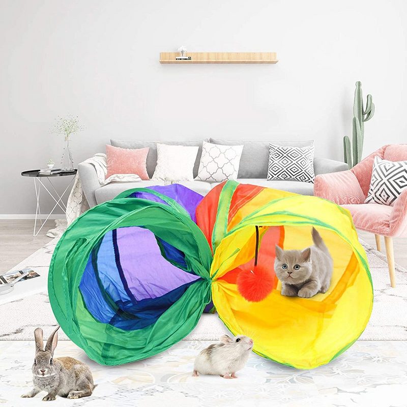Rosnek Tier-Beschäftigungsspielzeug 21 STÜCKE Regenbogen Faltbar Tunnel Katzentunnel Katze Spielzeug Katzenspielzeug Set - fehlinger-versand