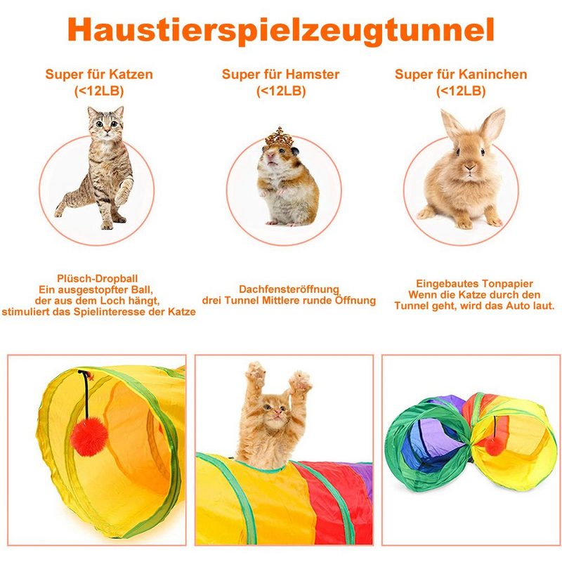 Rosnek Tier-Beschäftigungsspielzeug 21 STÜCKE Regenbogen Faltbar Tunnel Katzentunnel Katze Spielzeug Katzenspielzeug Set - fehlinger-versand