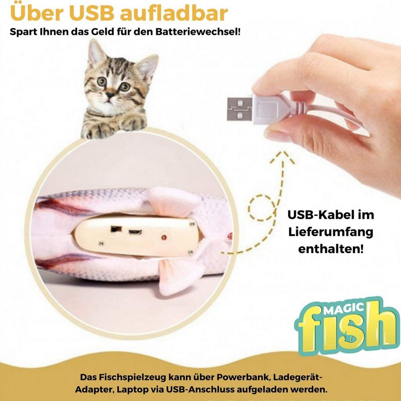 Best Direct® Tier-Beschäftigungsspielzeug Magic Fish® Baumwolle Polyester Katzenspielzeug zappelnder bewegender Fisch mit Katzenminze - fehlinger-versand
