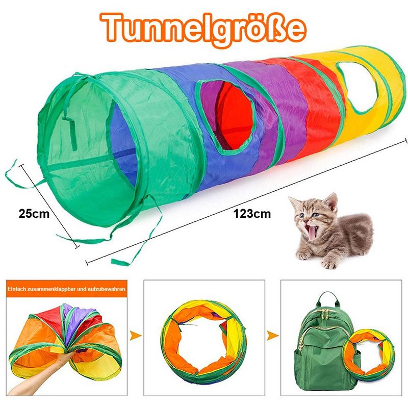 Rosnek Tier-Beschäftigungsspielzeug 21 STÜCKE Regenbogen Faltbar Tunnel Katzentunnel Katze Spielzeug Katzenspielzeug Set - fehlinger-versand