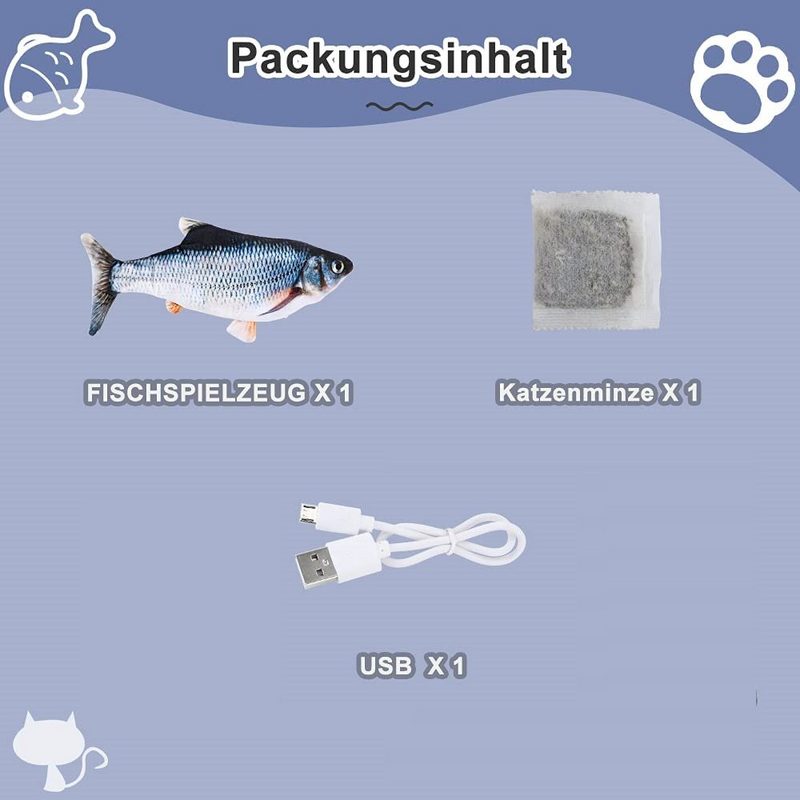 MAVURA Tier-Beschäftigungsspielzeug MAVURAPets Flippy zappelnder elektrischer Fisch Set Interaktiv Katzenspielzeug mit Katzenminze Katzen Spielzeug Selbstbeschäftigung Intelligenz elektrisch USB Fish - fehlinger-versand
