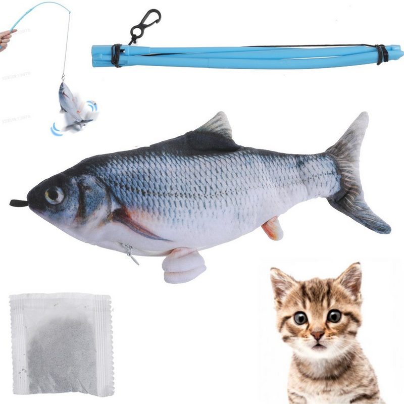 LIUMY Tier-Beschäftigungsspielzeug Katzenspielzeug Elektrisch Fisch+Angelrut - fehlinger-versand