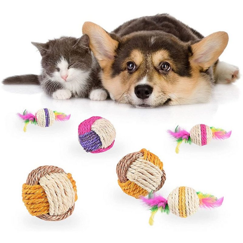 zggzerg Tier-Beschäftigungsspielzeug Interaktives Katzenspielzeug Ball 6 Stk Sisal Ball Katze - fehlinger-versand