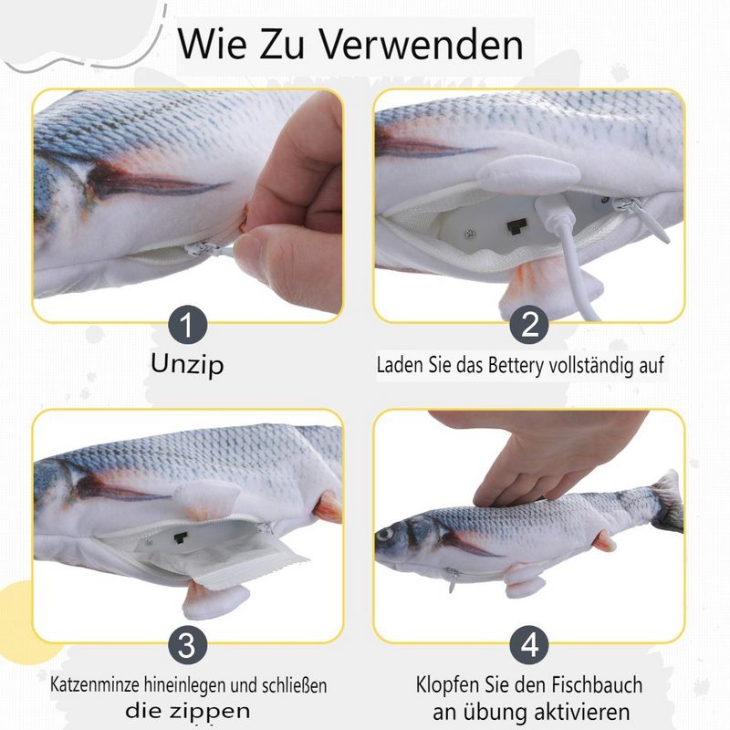 LIUMY Tier-Beschäftigungsspielzeug Katzenspielzeug Elektrisch Fisch+Angelrut - fehlinger-versand