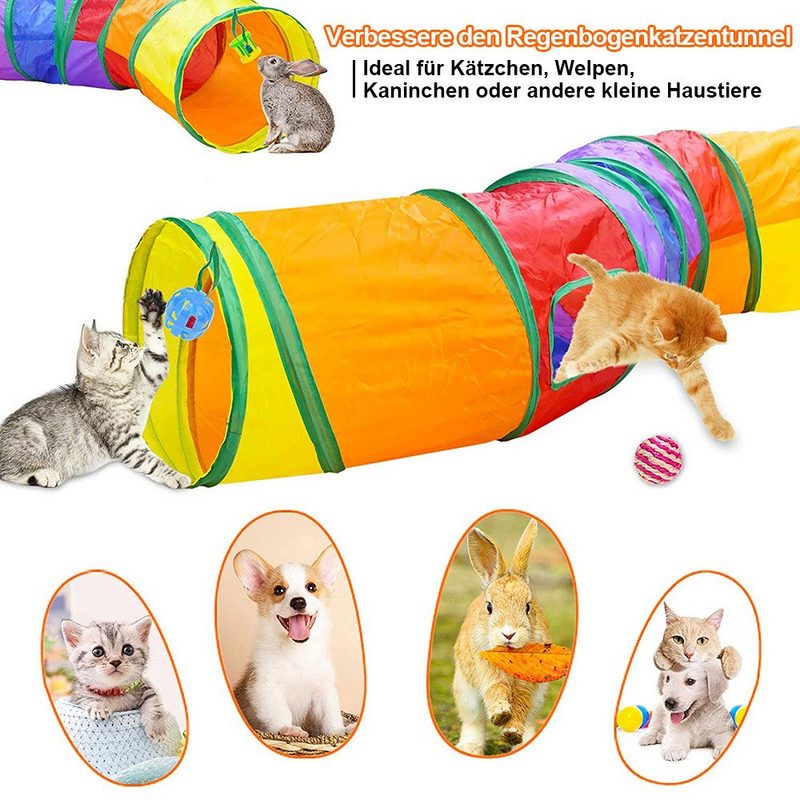 Rosnek Tier-Beschäftigungsspielzeug 21 STÜCKE Regenbogen Faltbar Tunnel Katzentunnel Katze Spielzeug Katzenspielzeug Set - fehlinger-versand