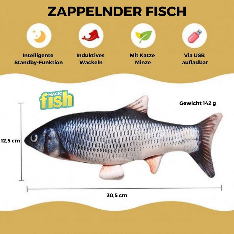 Best Direct® Tier-Beschäftigungsspielzeug Magic Fish® Baumwolle Polyester Katzenspielzeug zappelnder bewegender Fisch mit Katzenminze - fehlinger-versand