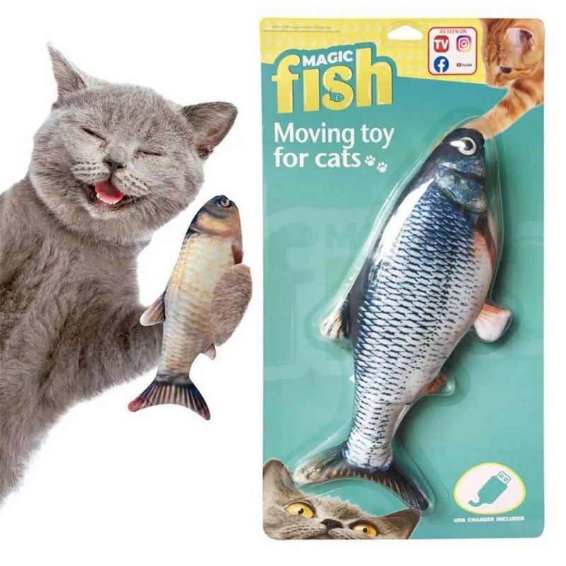 Best Direct® Tier-Beschäftigungsspielzeug Magic Fish® Baumwolle Polyester Katzenspielzeug zappelnder bewegender Fisch mit Katzenminze - fehlinger-versand