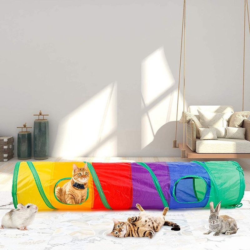 Rosnek Tier-Beschäftigungsspielzeug 21 STÜCKE Regenbogen Faltbar Tunnel Katzentunnel Katze Spielzeug Katzenspielzeug Set - fehlinger-versand