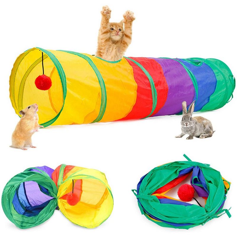 Rosnek Tier-Beschäftigungsspielzeug 21 STÜCKE Regenbogen Faltbar Tunnel Katzentunnel Katze Spielzeug Katzenspielzeug Set - fehlinger-versand
