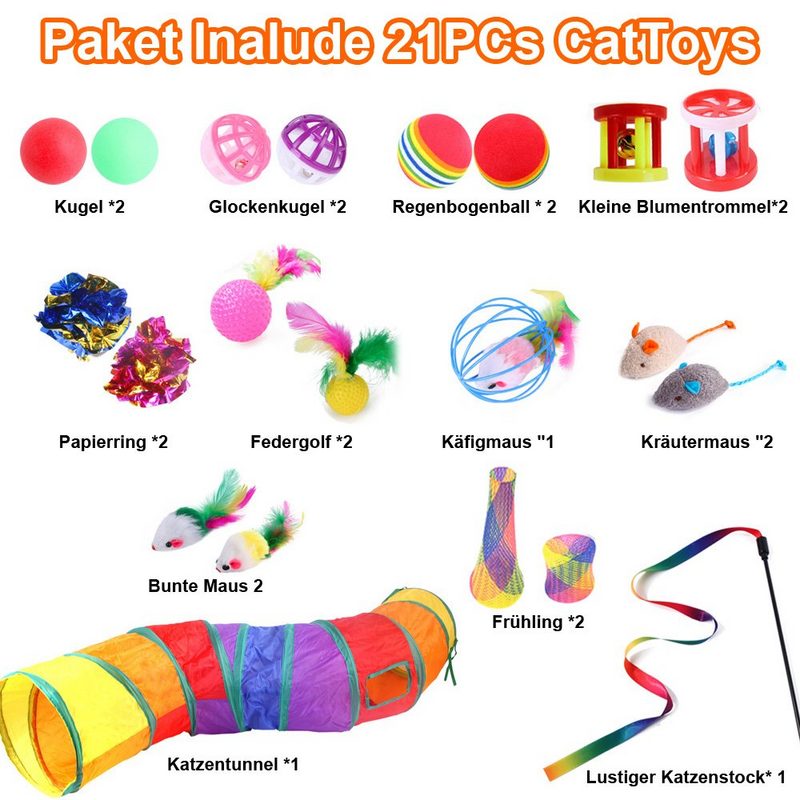 Rosnek Tier-Beschäftigungsspielzeug 21 STÜCKE Regenbogen Faltbar Tunnel Katzentunnel Katze Spielzeug Katzenspielzeug Set - fehlinger-versand