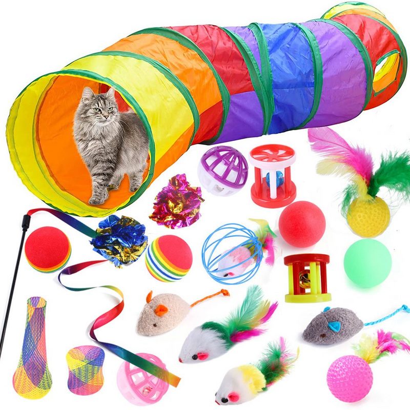Rosnek Tier-Beschäftigungsspielzeug 21 STÜCKE Regenbogen Faltbar Tunnel Katzentunnel Katze Spielzeug Katzenspielzeug Set - fehlinger-versand