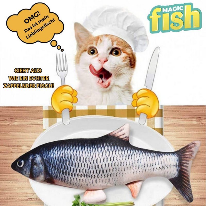 Best Direct® Tier-Beschäftigungsspielzeug Magic Fish® Baumwolle Polyester Katzenspielzeug zappelnder bewegender Fisch mit Katzenminze - fehlinger-versand