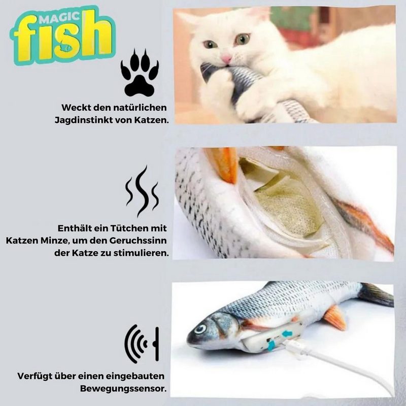 Best Direct® Tier-Beschäftigungsspielzeug Magic Fish® Baumwolle Polyester Katzenspielzeug zappelnder bewegender Fisch mit Katzenminze - fehlinger-versand